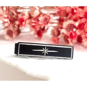 Anson Designer Starburst Black Enamel Silver T Vintage Men's Tie Bar | Tie Clip